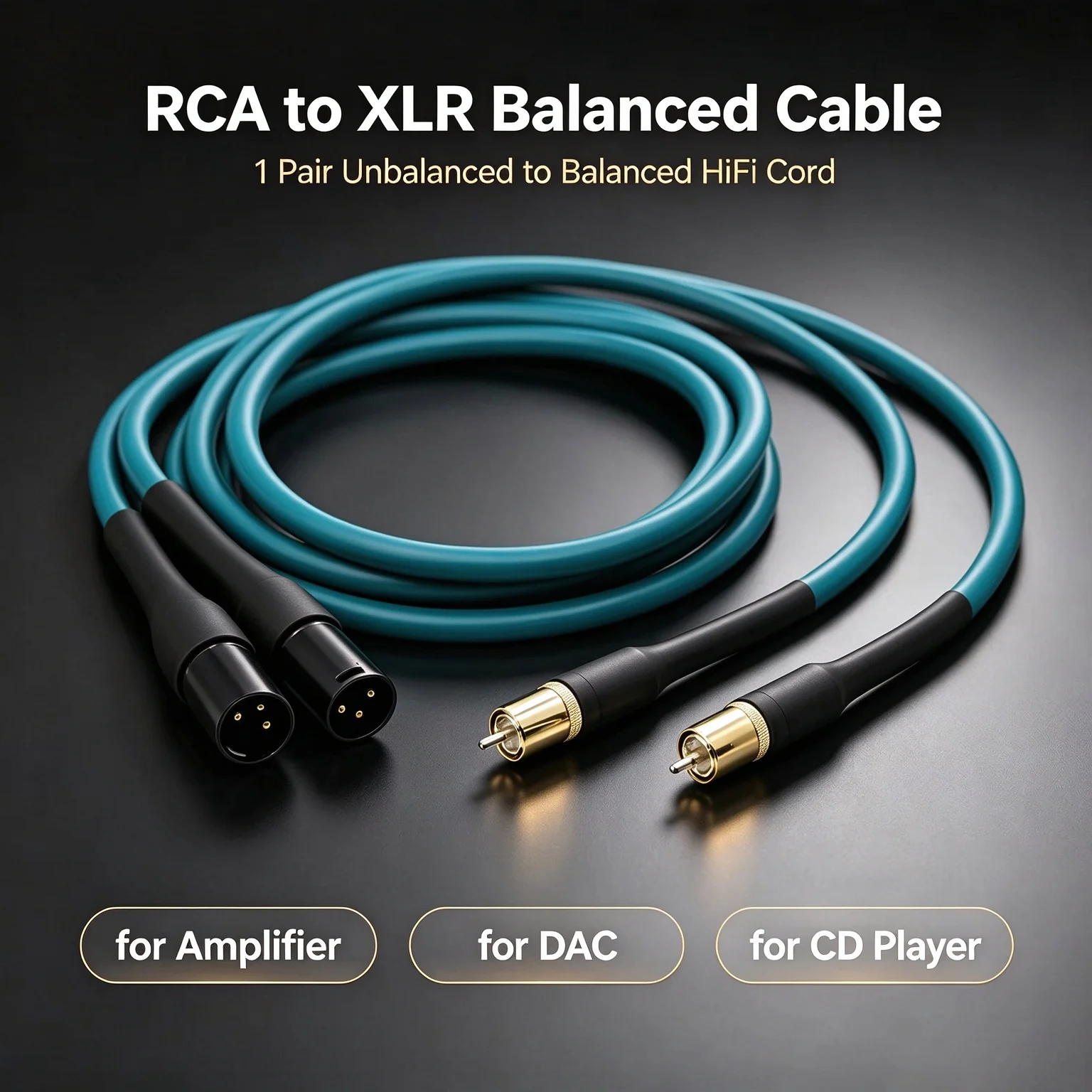 1 Pair RCA to XLR Balanced Interconnect Cable Unbalanced to Balanced HiFi Audio Cord for Amplifier DAC CD Player Audio Equipment