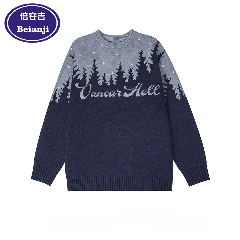 Beianji Christmas wind sweater Retro gradient Christmas tree pullover men's winter atmosphere American loose thickened sweater