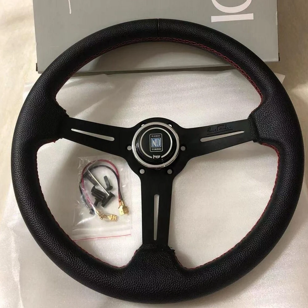 Classic 14Inch Nardi Steering Wheel Car Rally Racing PVC Leather JDM Steering Wheel Volantes For VW HONDA TOYOTA BMW Nissan