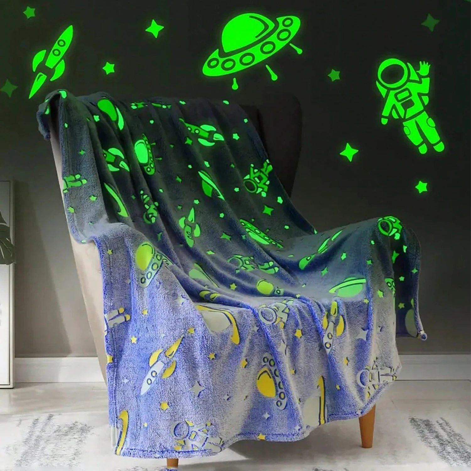 Glow in the dark blanket, marriage size 180*220 cm, soft and cozy flannel blanket, delicate and soft when wearing, making it ideal for children and people with sensitive skin, perfect gift for n