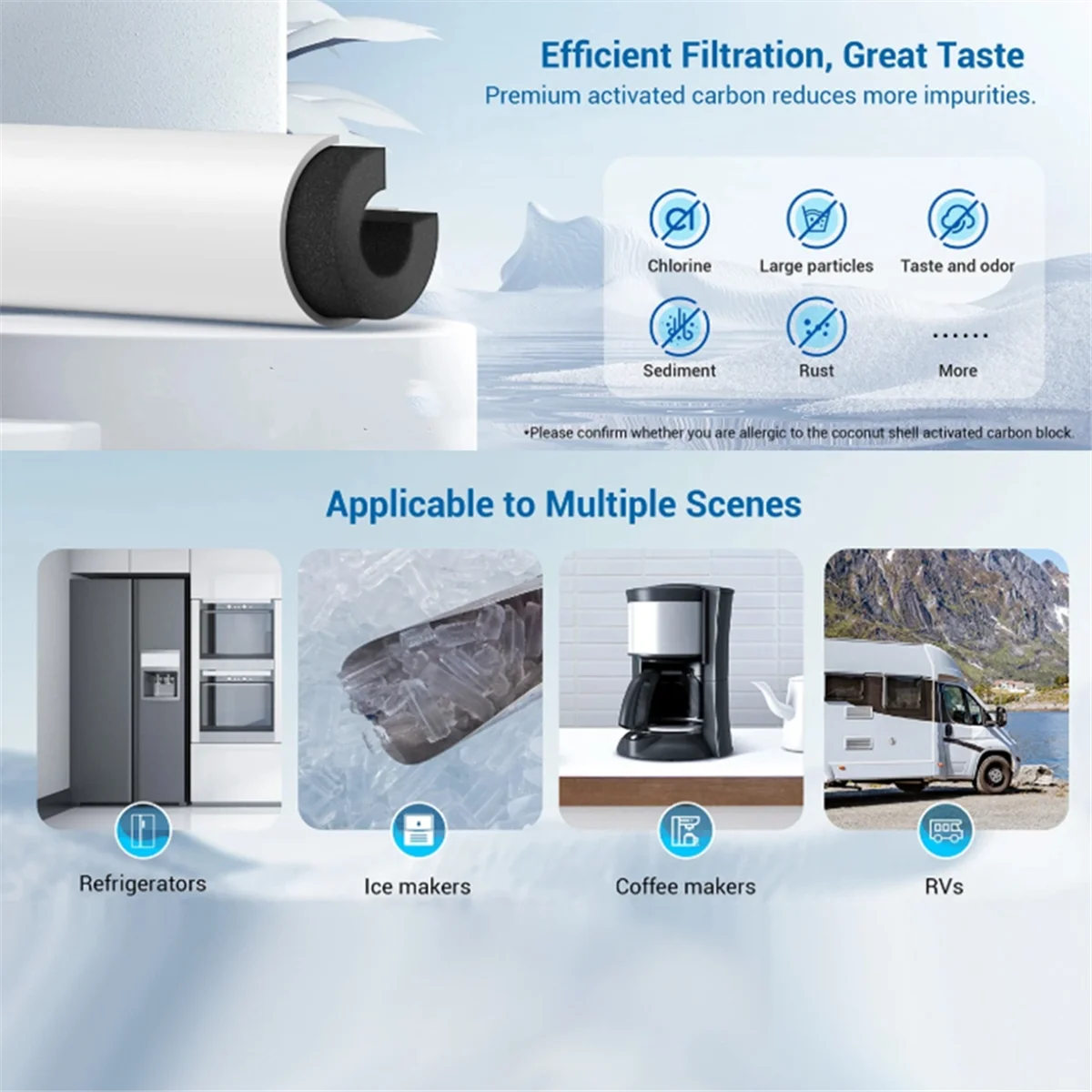 

A619T NEW~DA29-10105J Inline Water Filter Refrigerator Filter Element Coconut Shell Activated Carbon Rod Filter Element 4 Pcs