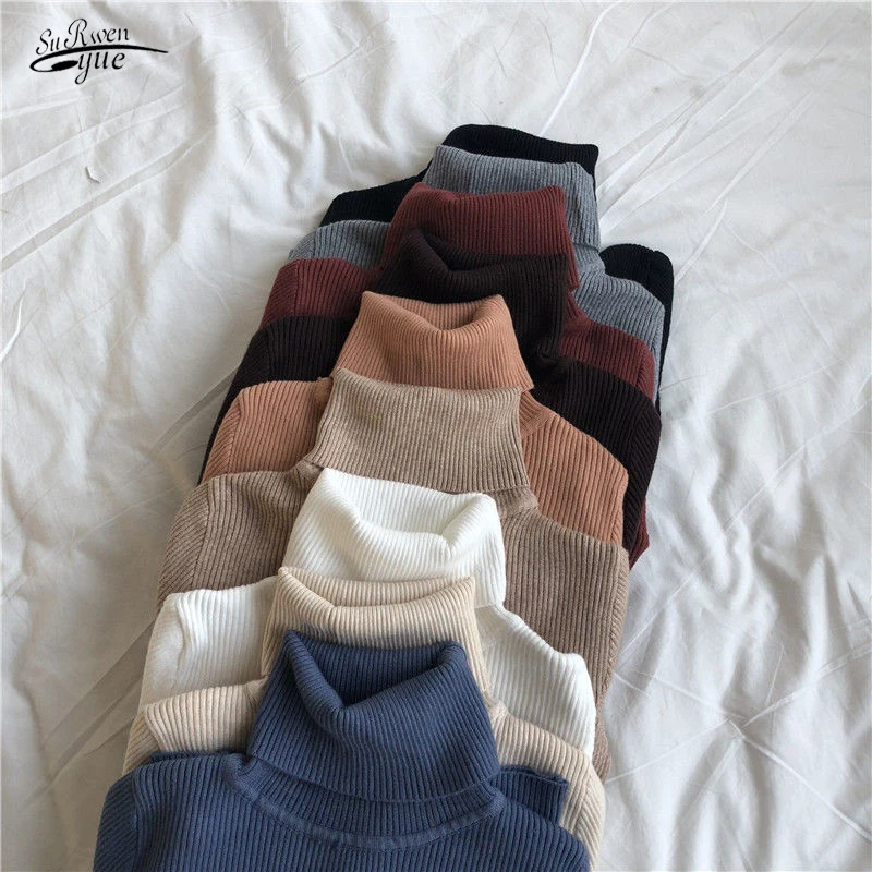 Elegant Turtleneck Women\'s Sweater Autumn Winter Pullover Slim Bottoming Knitted Tops Casual Long Sleeve Jumper Pull Femme 16675
