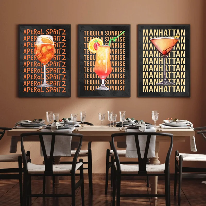 Aperol Spritz Gin and Tonic Espresso Martini Mojito Cocktails Font Art Poster Canvas Printing Wall Art HD Picture Bar Club Decor