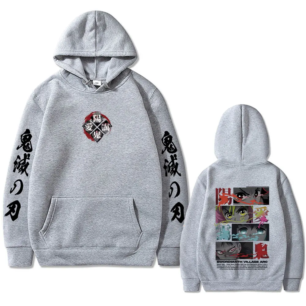 Anime Demon Slayer Kamado Tanjirou Kanroji Mitsuri Tokitou Muichirou Shinazugawa Genya Eyes Graphic Hoodie Men Oversized Hoodies