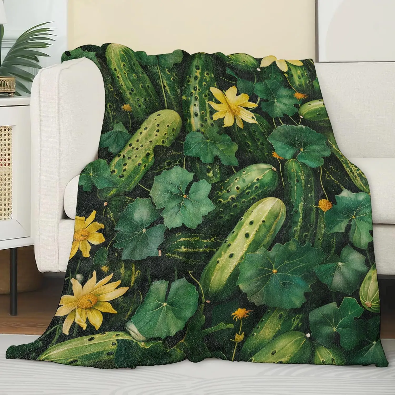 Pickle Throw Blanket Pickle Bedding Decor Yellow Flower Pickle in Field Stuff Decorations Warm Soft Blanket for Bed Sofa Office