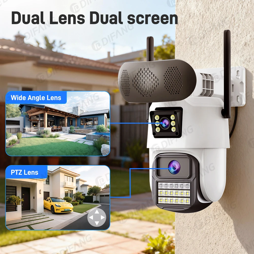 New 8MP 4K WiFi Camera With Bluetooth Speaker Music Play Dual Screen Security Protection ONVIF Wifi Security Cameras ICsee