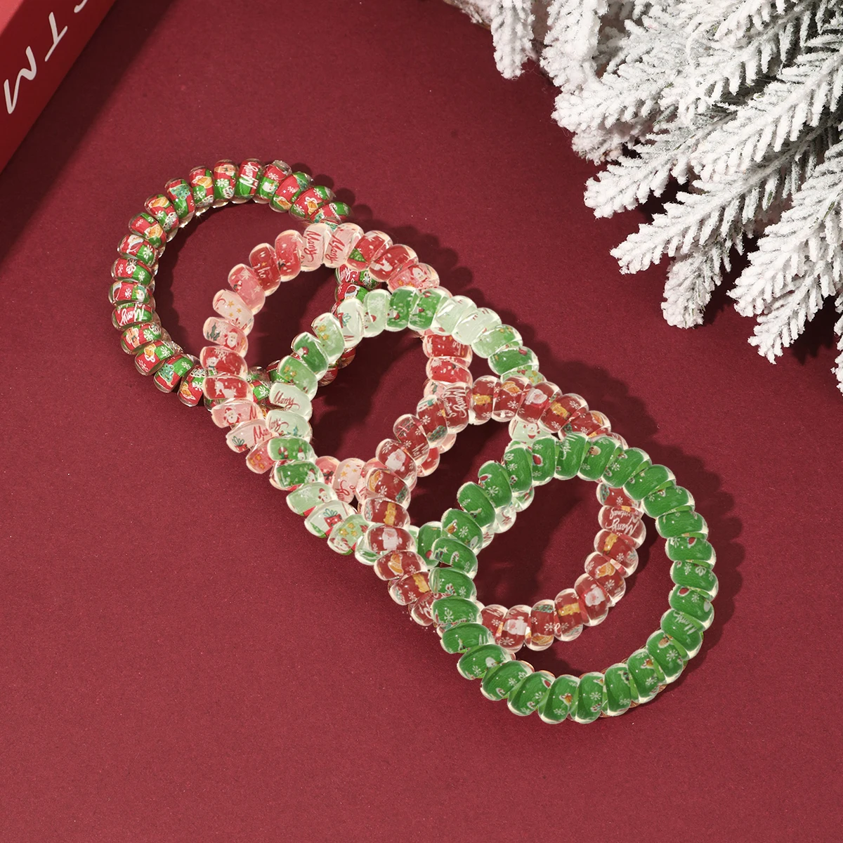 

5pcs Christmas Telephone Wire Hair Bands Strong Elastic Hair Rings Spiral Cord Rubber Band Hair Ties Accessories for Women Girls