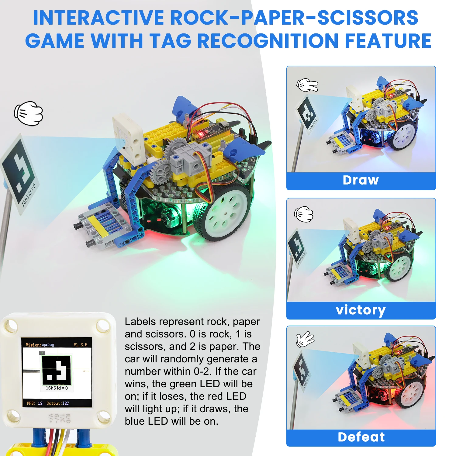 Kidsbits STEM Educational Robot Car Kit Support AI Sengo2 Vision Module&Lego Blocks for Arduino Robot ESP32 Programming