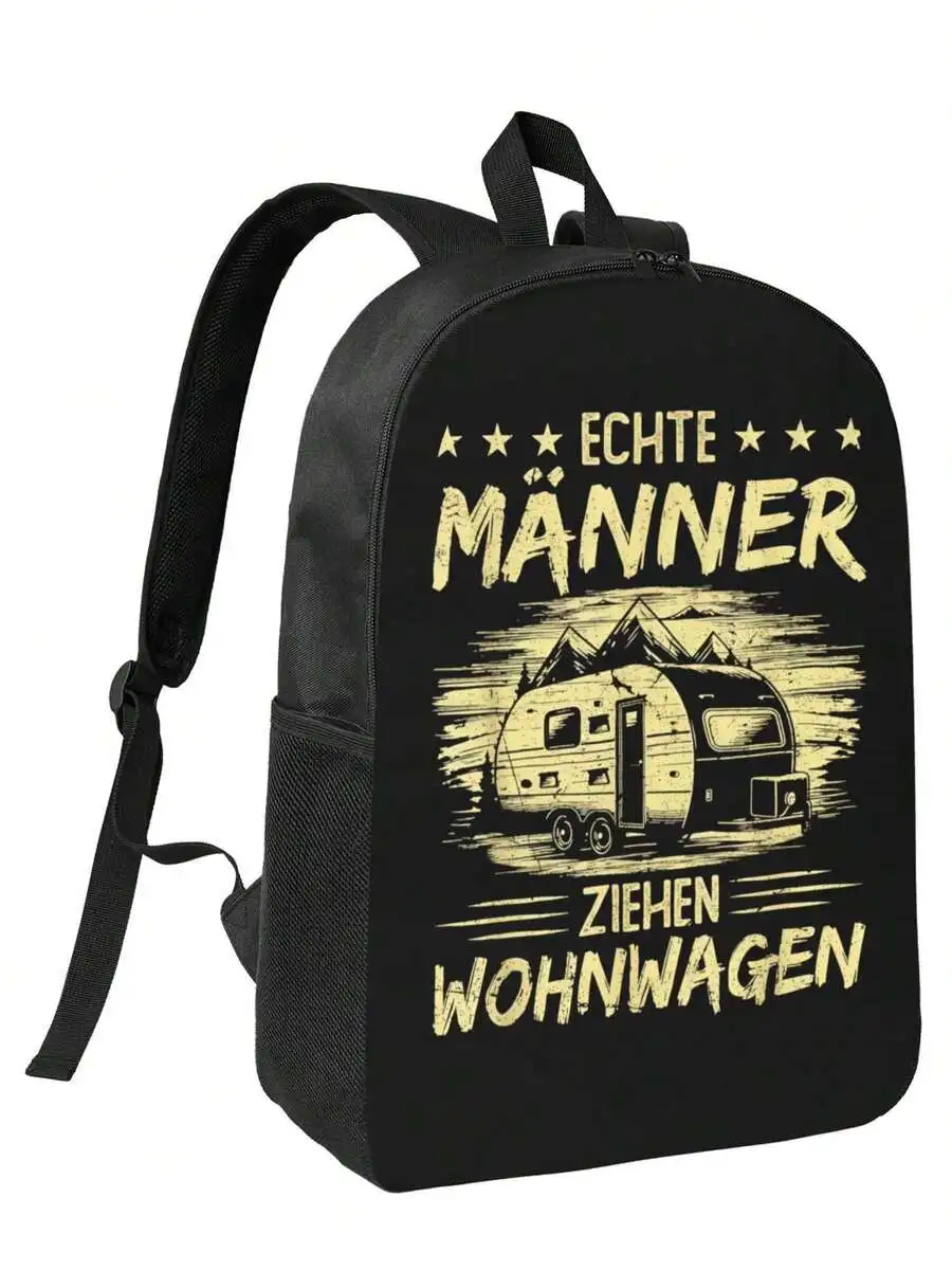 German Text Campervan Backpack For Adults Laptop Bag 17 Inch Large Capacity