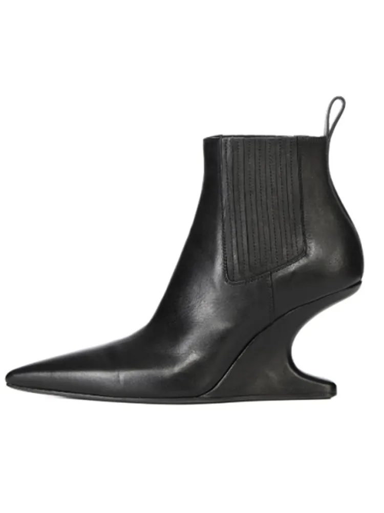 Autumn and winter pointed shaped high heels women's short boots fashionable black wedge heel women's ankle boots