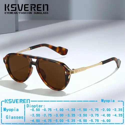 Imagen 1 del producto Gafas de sol con lentes para miopía graduadas de piloto, gafas de sol para hombres y mujeres con acabado marrón para miopía, gafas de sol para conducir al aire libre-0,5