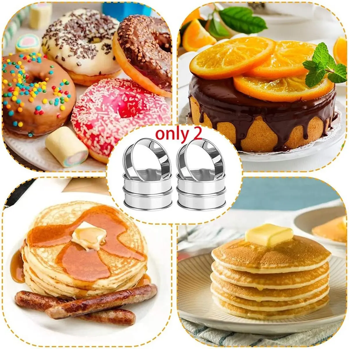 2pcs Stainless Steel Double Rolled Baking Circle Tart Ring Fruit Pie Cake Cookie Molds 8cm for Kitchen Biscuit Pastry
