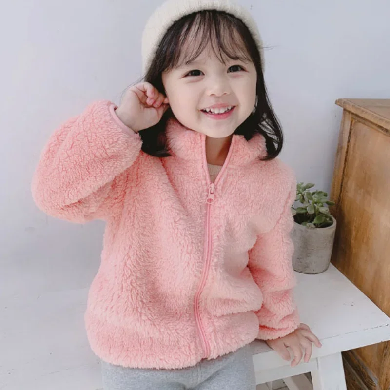 Toddler Winter Girls Boys Casual Soft Warm Long Sleeve Coat Baby Kids Children Fleece Jacket Plush Zipper Closure Outerwear