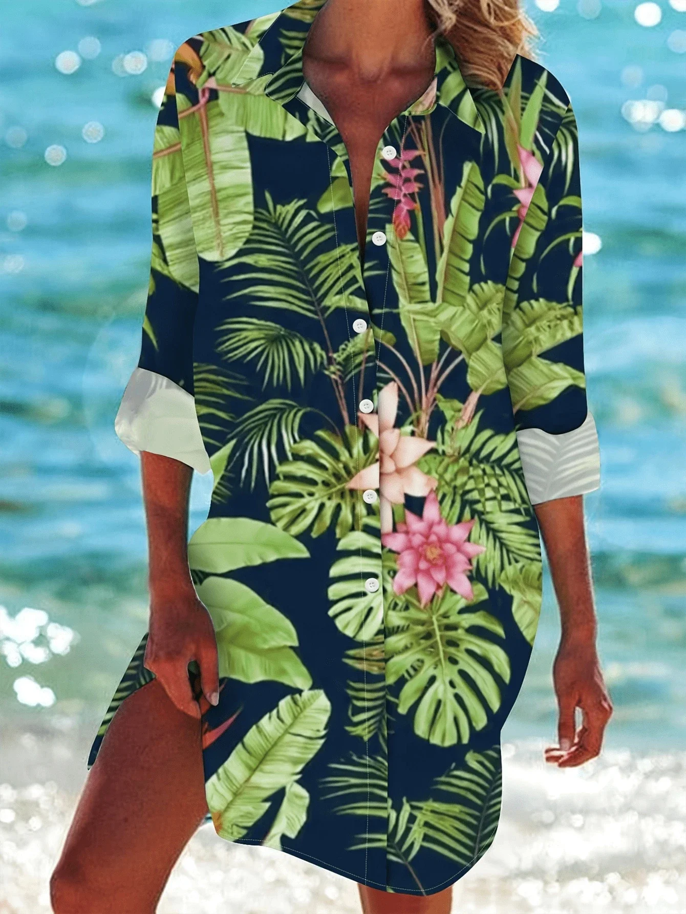 

Женское повседневное платье-рубашка с цветочным принтом на пуговицах, свободного кроя, для пляжного отдыха