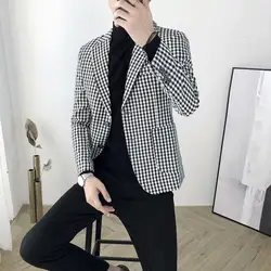 Men's Suit Jackets Plaid Single Breasted Brown Coat Summer Elegant Fashion 2024 Male Blazer Casual Menswear Spring Clothes New