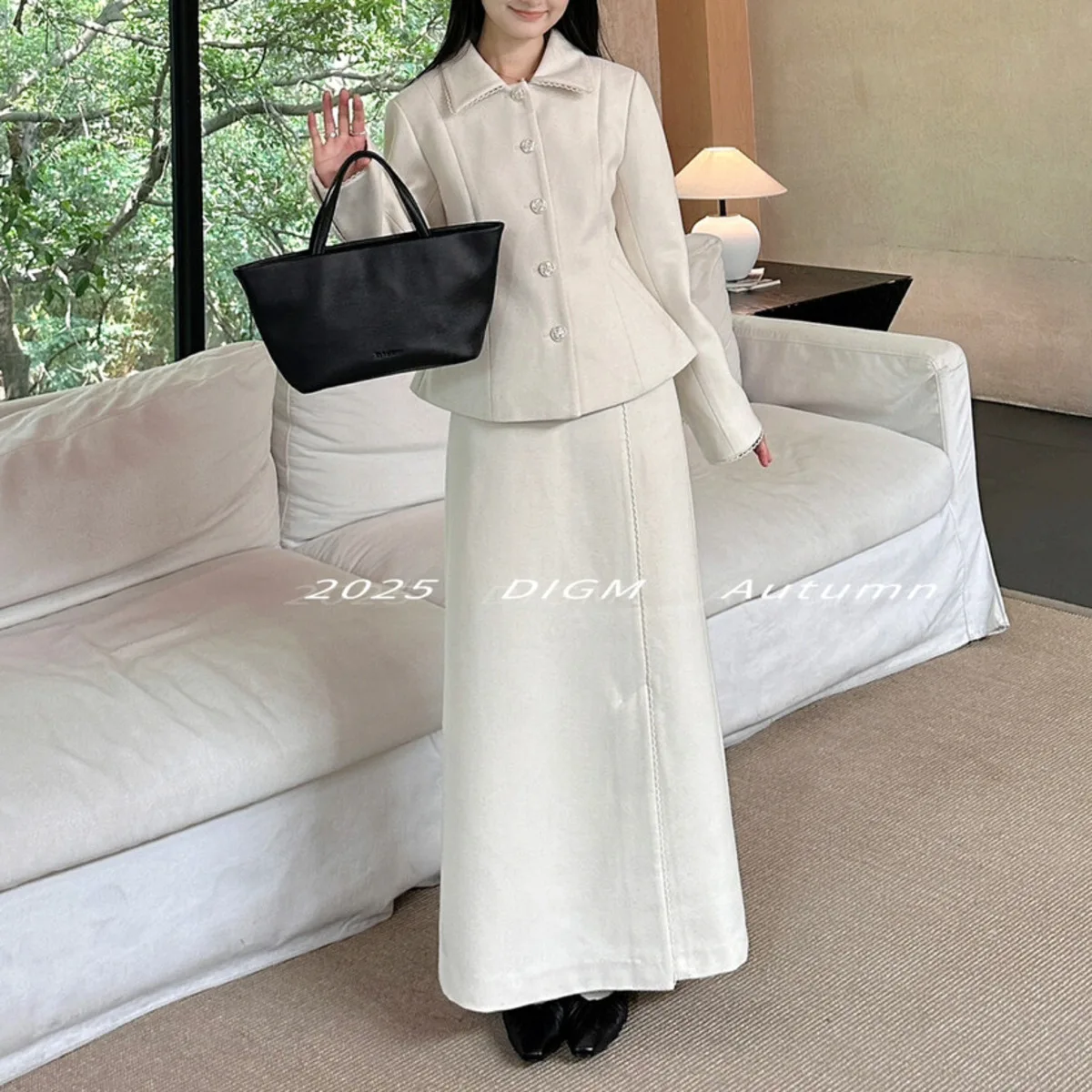 BJTZ Temperament Elegante Revers Top Chic Taste Design Kurze Jacke Für Frau 2025, Herbst Winter Neue Trend Hohe Taille Rock