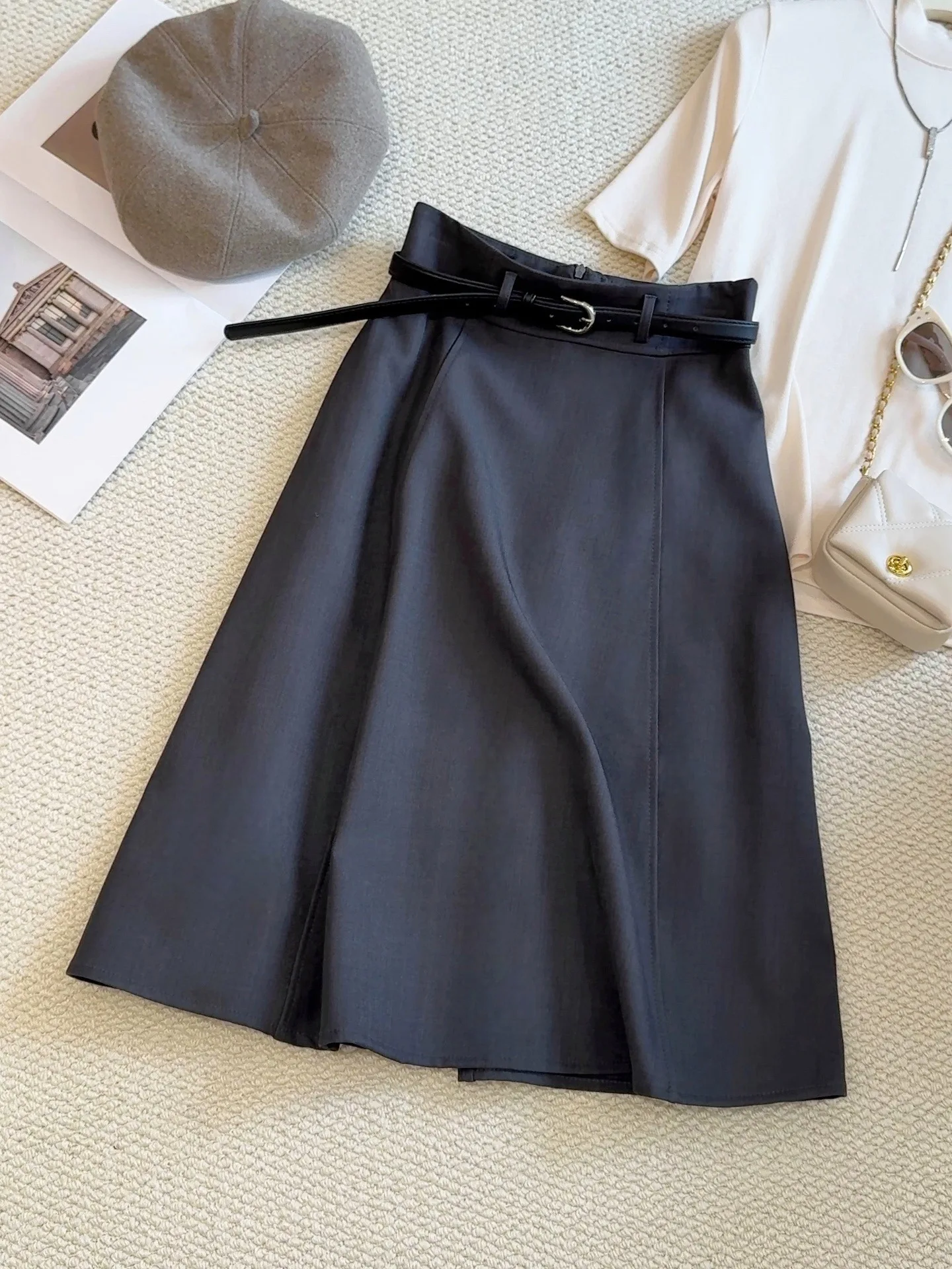 

Высококачественный темпераментный серый костюм, юбка на половину тела для женщин, новинка 2023 года, осенняя юбка с высокой талией, юбка-зонтик, юбка-зонтик