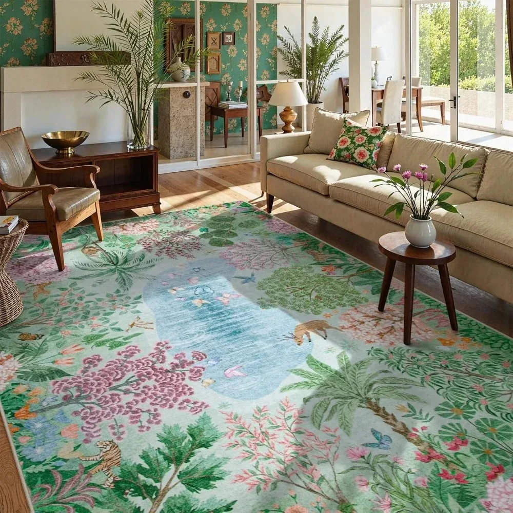 Midnight Jungle Green Carpet for Living Room Decor Tropical Palm Tree Bedroom Lounge Balcony Sofa Mat Coffee Table Dining Room