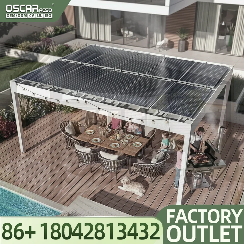 Adjustable 6m X 4m Wall Mounted Aluminium Frame Powder Coated Outdoor  with Treated Wood for Garden Patio Backyard Pergola