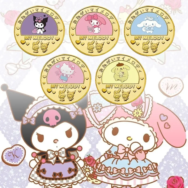 

Sanrio Commemorative Coin Anime Hello Kitty Kuromi Melody Metal Character Theme Trendy Decorations Kid's Toys Children's Gifts