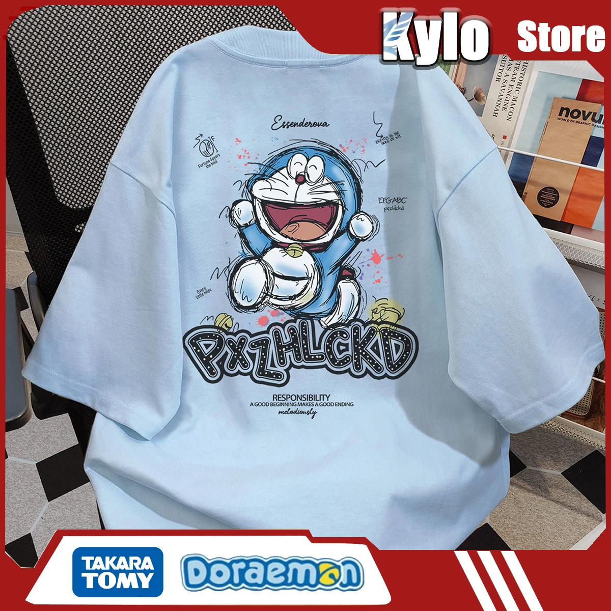 

Doraemon Printed Short-Sleeved 100% Pure Cotton Round-Neck T-Shirt, Casual, Loose And Fashionable Short-Sleeved For The Street