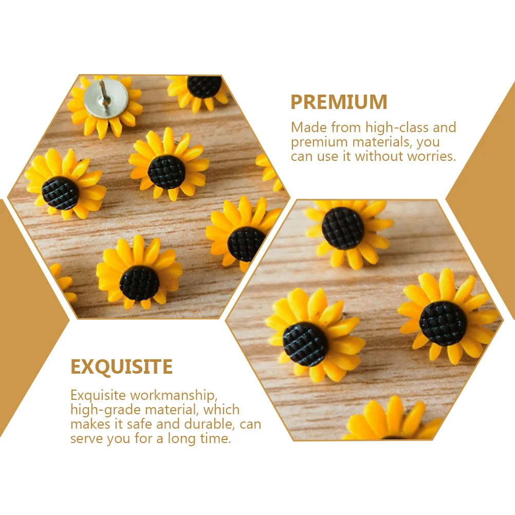 30Pcs Sunflower Map Pins Decorative Resin Iron Thumb Tacks for Home Office DIY Bulletin Board Decor Multi-Function Push Pins
