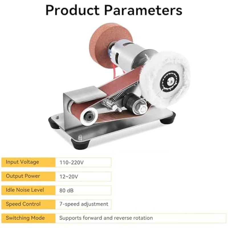 【Popular】Mini Belt Sander-Power Belt Sanders,Small Bench Belt Sander Machine,7 Gear Adjustable Speed Electric Belt Sander