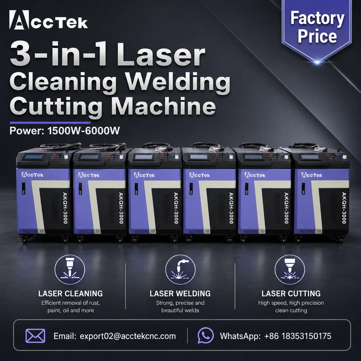 ACCTEK 4 in 1 Laser Metal Aluminium Welding Cutting Fiber Laser rust removal Paint Cleaning Machine 2000w 1500w Low price