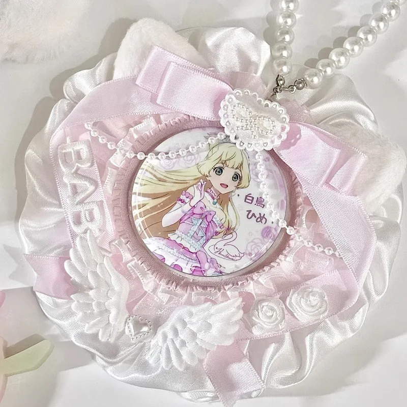 5.8-7.8 センチメートル漫画バッジピンホルダーセットピンクカラーレース弓リボンバッジクリップ表示プロテクターキッズギフト学生用品