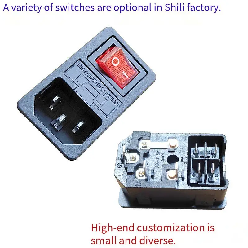 AC power socket AC-14-F16 with lamp and fuse word card socket with kcd4 switch in three