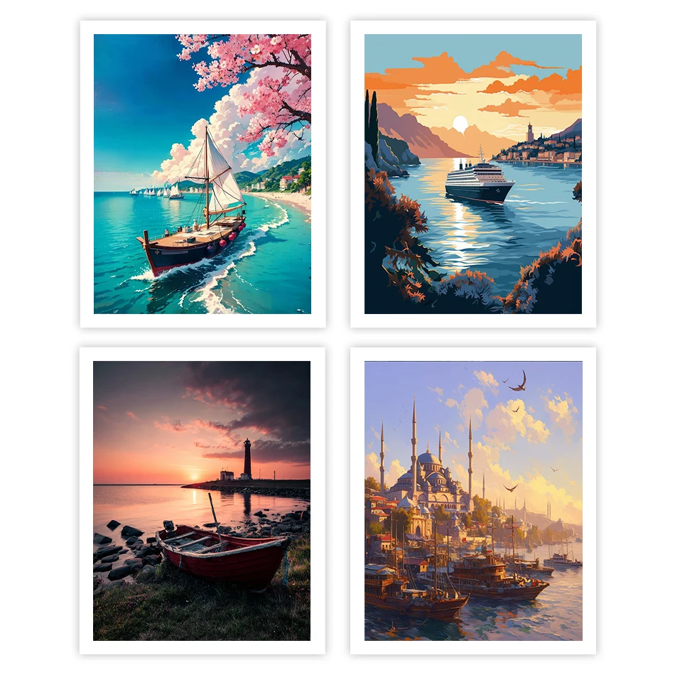 

GATYZTORY Painting By Numbers Acrylic Landscape Sea Ship Scenery Paint Pictures By Numbers Watercolor Picture Drawing Wall Decor