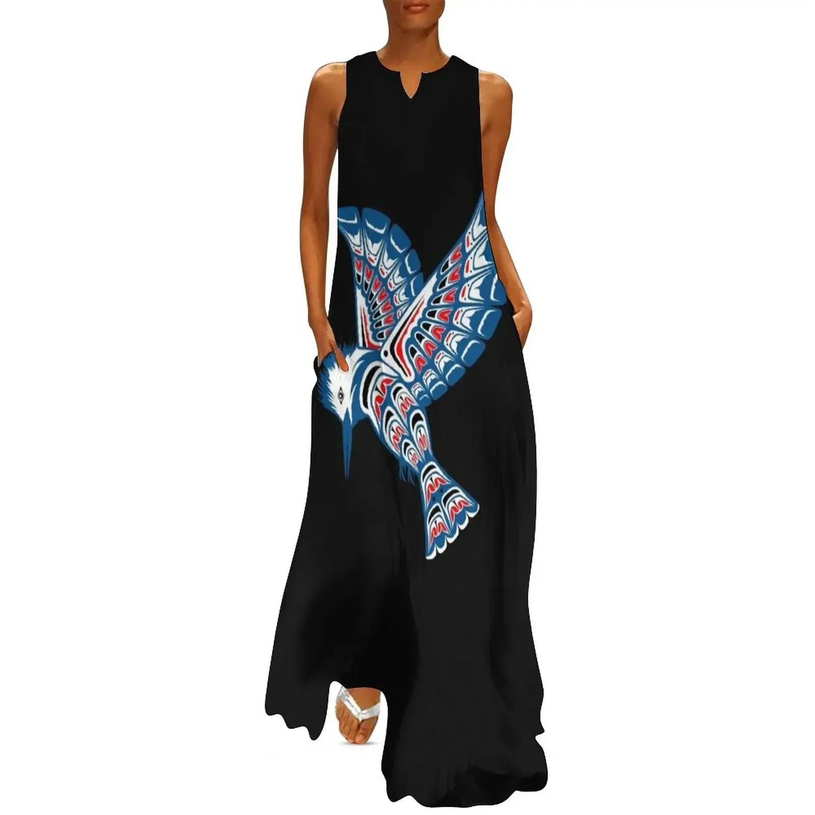 

Kingfisher Pacific Northwest Native American Style Art Long Dress luxury dresses women's fashion dresses Dresses gala Dress