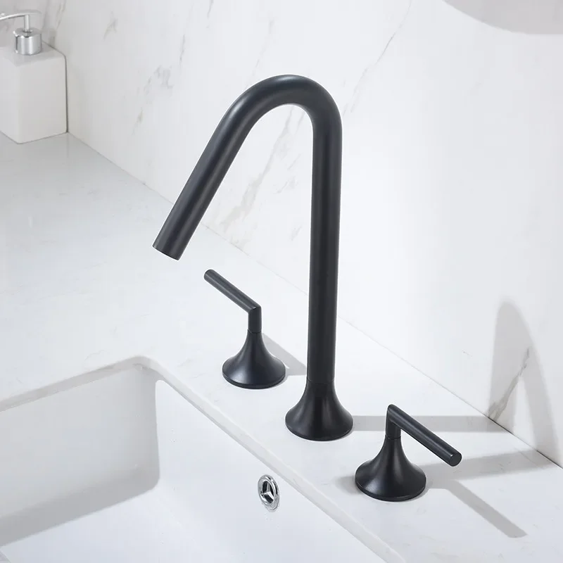 Luxury 3-Hole Bathroom Basin Faucet Set, 2-Piece Full Brass Mixer Tap with Double Handles, Gold/Gunmetal Finish Deck Mounted