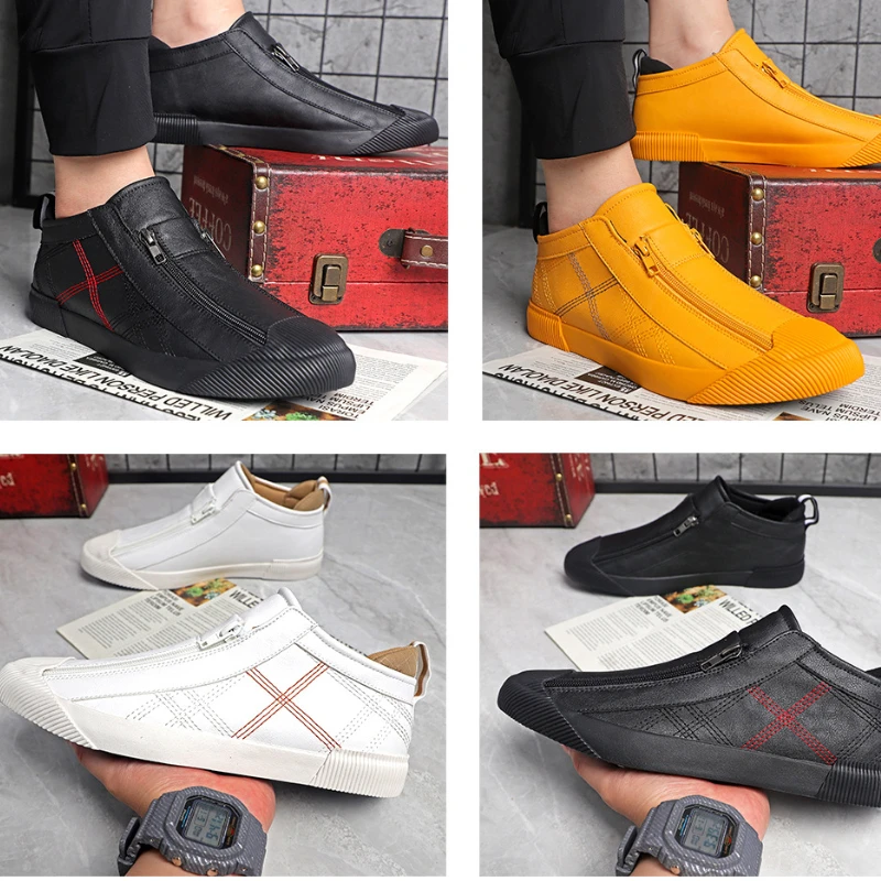 2023 Autumn Simple Joker Shoes Side Zip Male Casual Sneakers Plaid Sewing Mixed Color Men Designer Loafers M22393