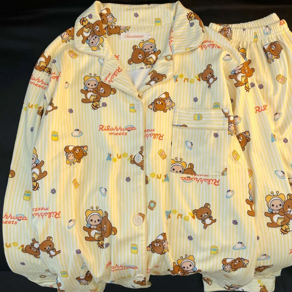 Leuke Rilakkuma Kiiroitori Duitse Fluwelen Pyjama Herfst en Winter Warme Lange Mouwen Broek Polka Dot Leuke Thuis Kleding Meisje Gift