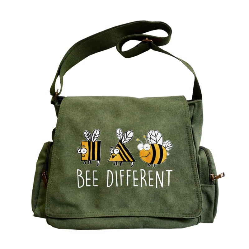 

Casual Womens Shoulder Bag Canvas Quirky Bee Print Large Capacity Laptop Bag Travel Mens Messenger Bag