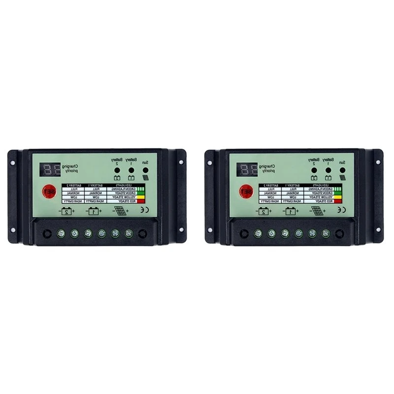 AT51-2X Dual Battery Solar Charge Controller PWM 12V 24V System Batteries Power Panel Regulator Charger(20A)