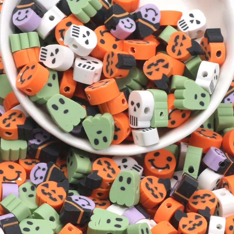 20 sztuk gliny koraliki dystansowe naszyjnik bransoletka Charms Halloween wzór glina polimerowa koraliki do tworzenia biżuterii DIY akcesoria