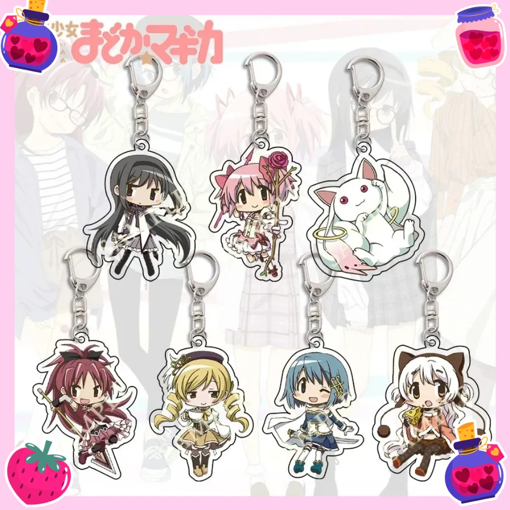 Kawaii Anime Puella Magi Madoka Magica Tomoe Mami Miki Sayaka Sakura Kyouko Kyubey Keychain Kaname Madoka Cute Figure