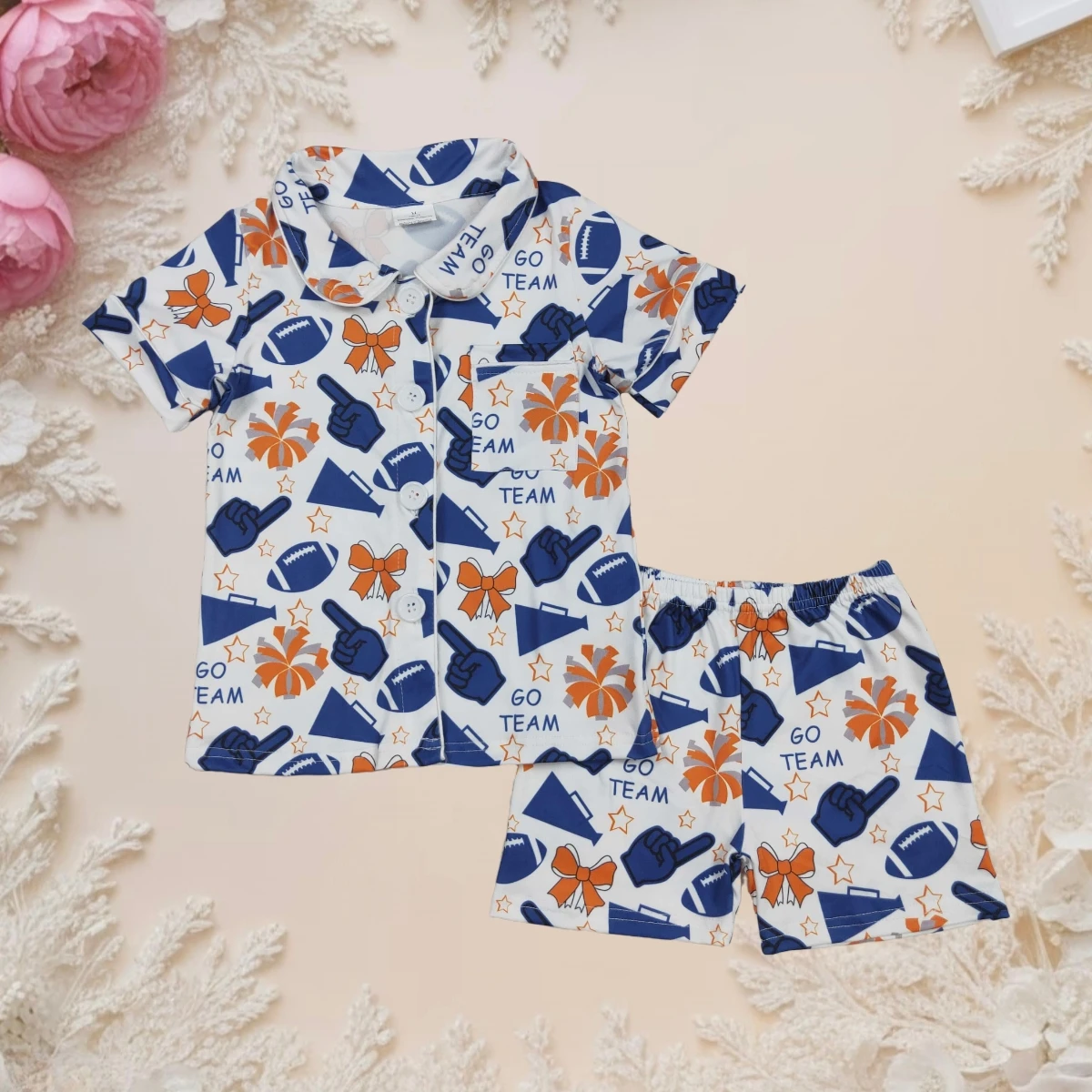 

Girls Summer Pajamas Set Toddler Kid Short Sleeve Football Button Top and Shorts Outfit Baby Children Sleepwear Clothes Hot Sale