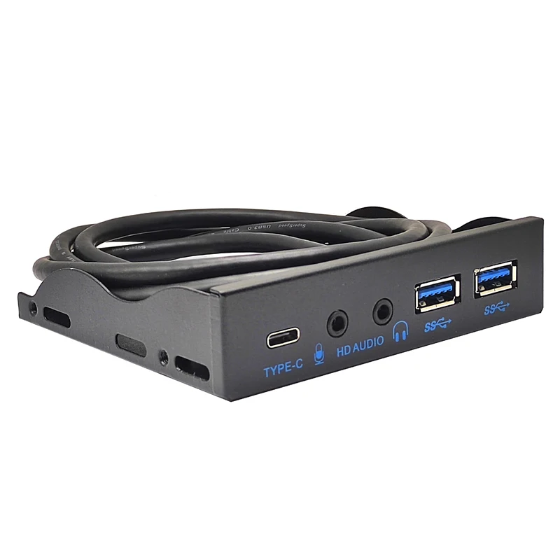 Adaptador de concentrador de Panel frontal USB 3,2 GEN2, 10Gbps tipo C + 2 puertos USB 3,0 + 3,5mm, auriculares + Micrófono para PC, Bahía de disco flexible de 3,5 pulgadas