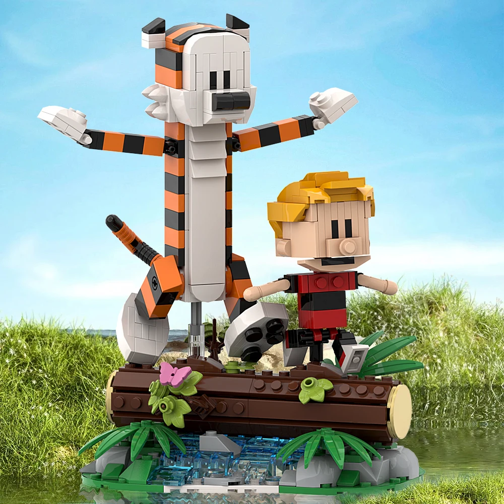 

Gobricks MOC shooting Game Calvined and Hobbes Tiger Model Building Blocks Classic Anime Action Figures Bricks Toy Children Gift