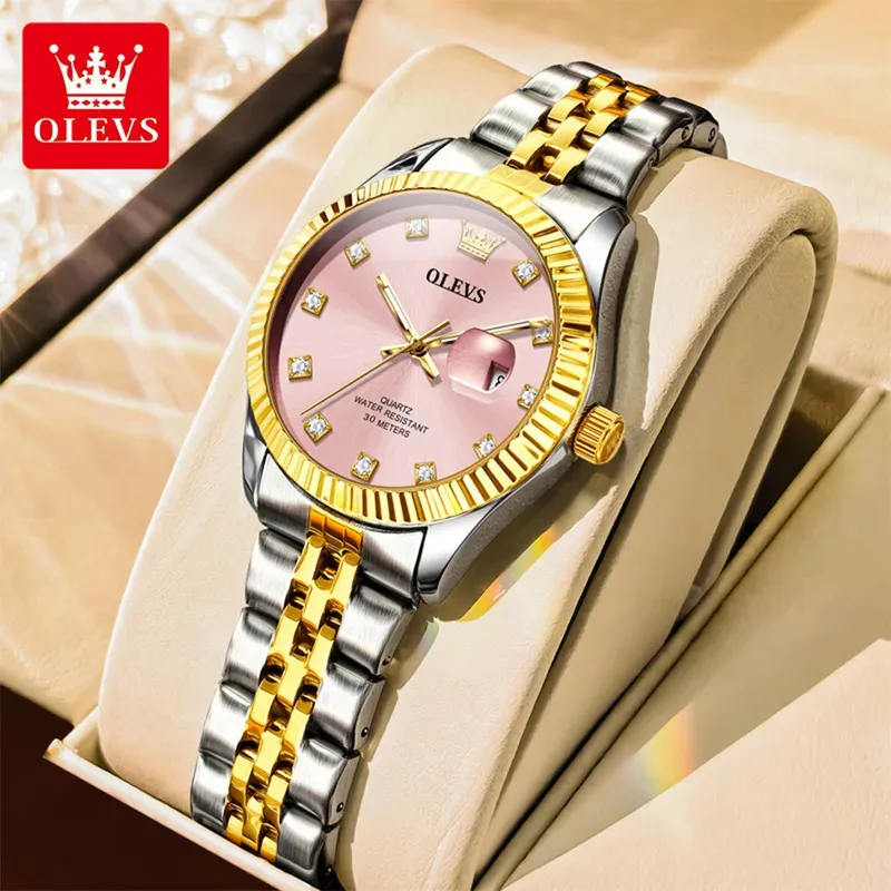 OLEVS Women Watch New 3705 Quartz Watch Stainless Steel Waterproof Luminous Date Watch Reloj Women Watch