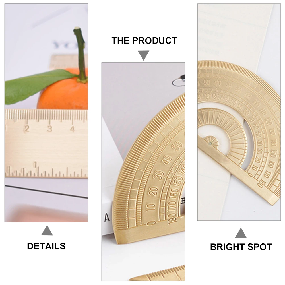 

1Set Brass Triangle Ruler Protractor Set Drawing Measurement Tools for Student Teacher Painter Geometry Straightedge Ruler Set
