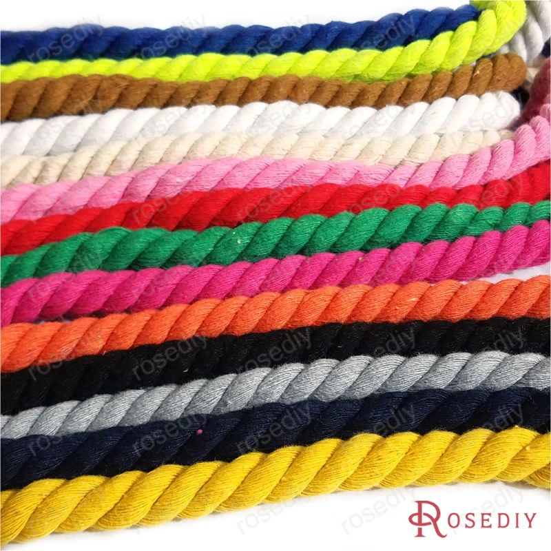 (CA1003_1M)1 meter Rope, Buy multi packs without cutting, 8mm 10mm 20mm Colorful 100% Cotton Three Strands Twisted Cords