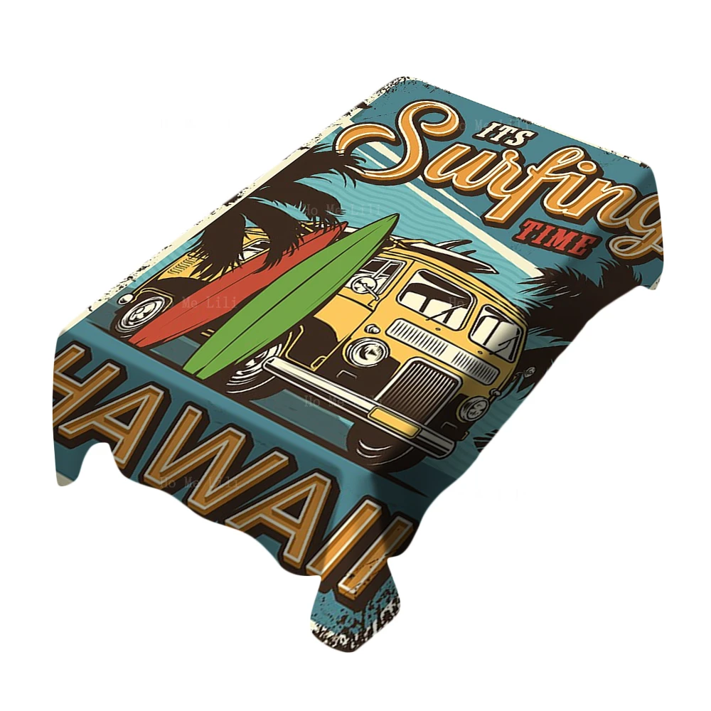 Skeleton Surfer Riding Wave Surf Bus Tribal Hawaiian Tropical Beach Retro Surfing Tablecloth By Ho Me Lili For Tabletop Decor