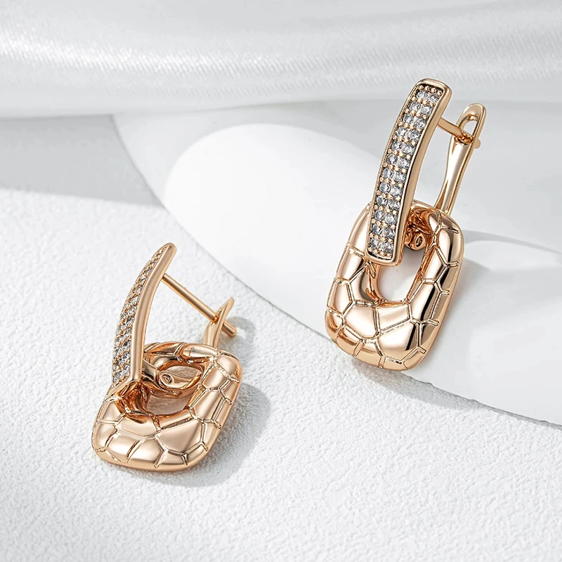 Wbmqda Fashion Hollow Square Women\'s Hanging Earrings 585 Rose Gold Color With Natural Zircon Wedding Party Luxury Dubai Jewelry