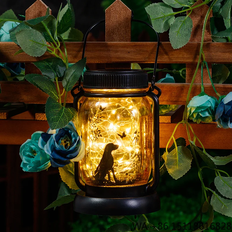 Solar Mason Jar Hanging Lantern with Stakes, IP44 Waterproof Vintage Glass Fairy Lights for Garden Patio  OEM ODM Custom