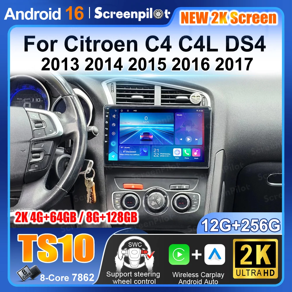 Para Citroen C4 C4l Ds4 2013 2014 2015 2016 2017 Rádio Auto Android 16 Estéreo Multimídia Player GPS Navegação Carplay GPS para Carro