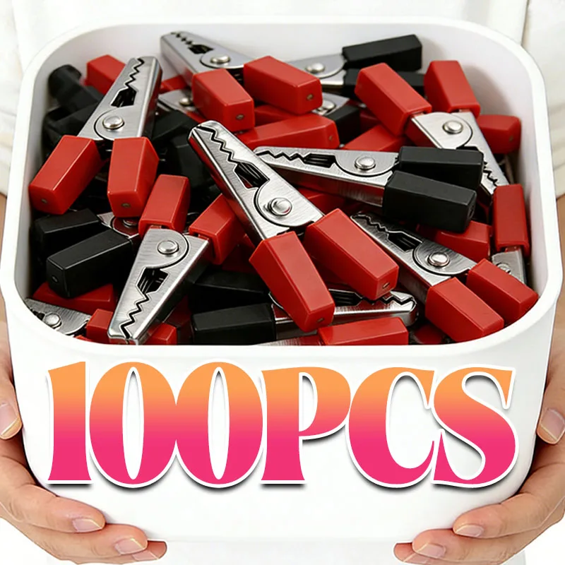 100/10Pc Alligator Clip Metal Crocodile Wire Clip Plastic Handle Test Probe Connector Battery Testing Alligator Clamp Check Tool